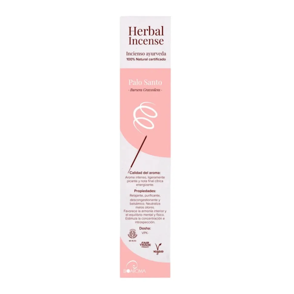 Incienso ayurvédico Palo santo ecológico, 12 varillas - BioAroma