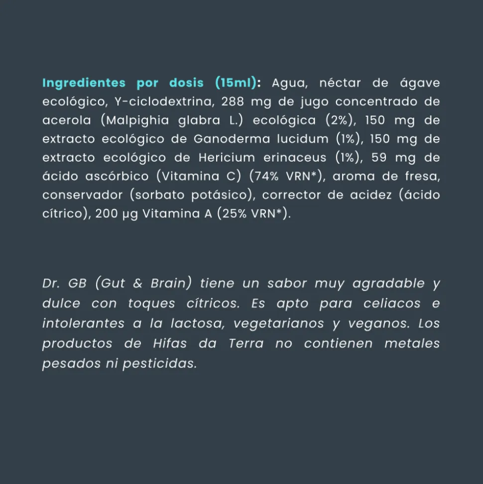 Jarabe infantil Dr GB (Gut & Brain), 250 ml - Hifas da Terra