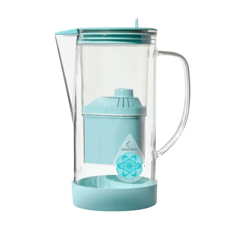 Jarra de vidrio filtradora de agua con baja emisión de magnesio y filtro de coco, ClearDrops, 1,2 l - Alkanatur