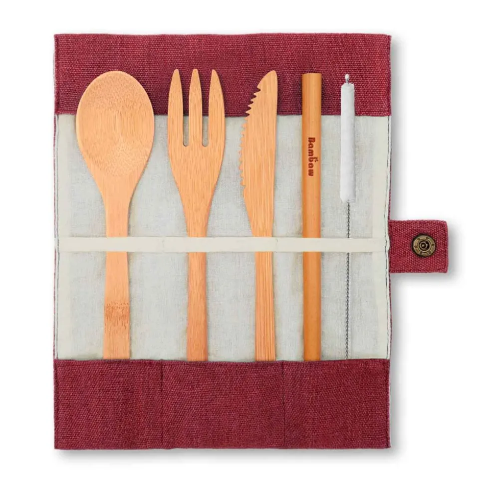 Juego de cubiertos y pajita de bambú con funda - Bambaw