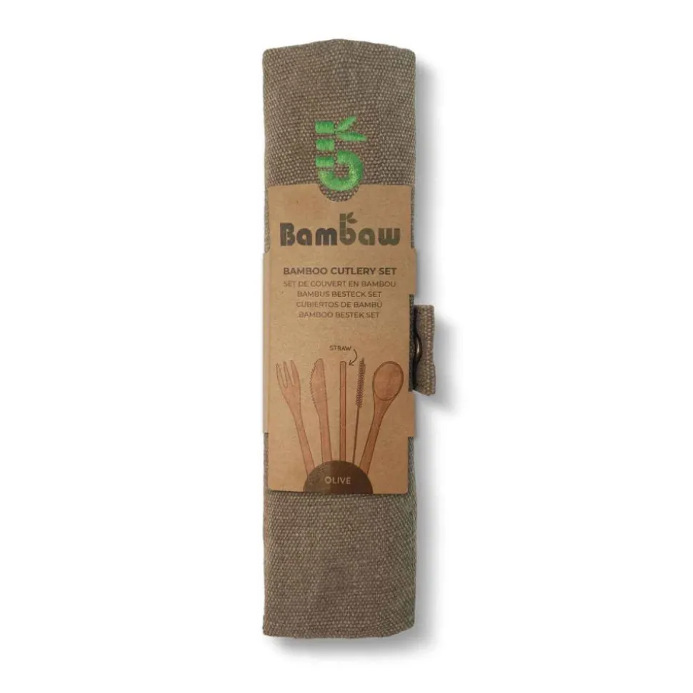 Juego de cubiertos y pajita de bambú con funda - Bambaw