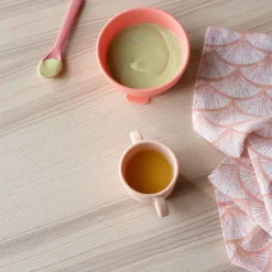 Juego de 2 cucharas para bebés de silicona, color coral y amarillo - Ekobo