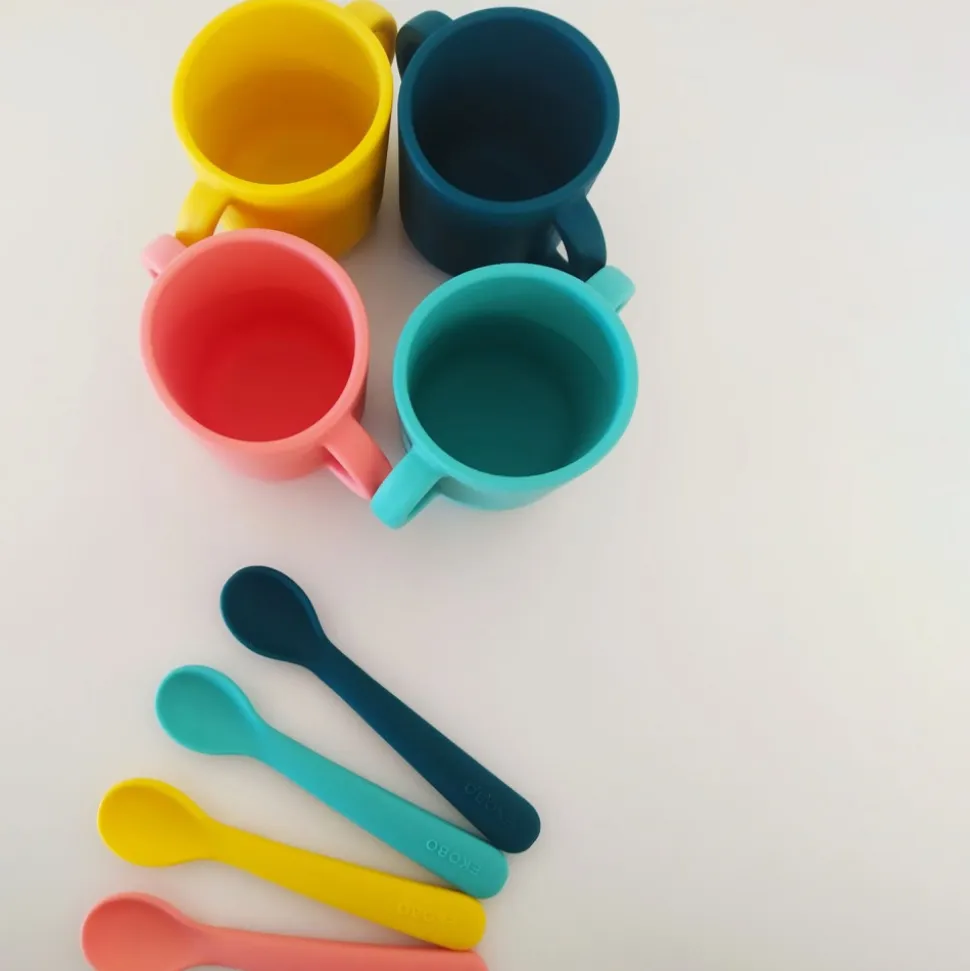 Juego de 2 vasos para bebés de silicona, coral y amarillo - Ekobo