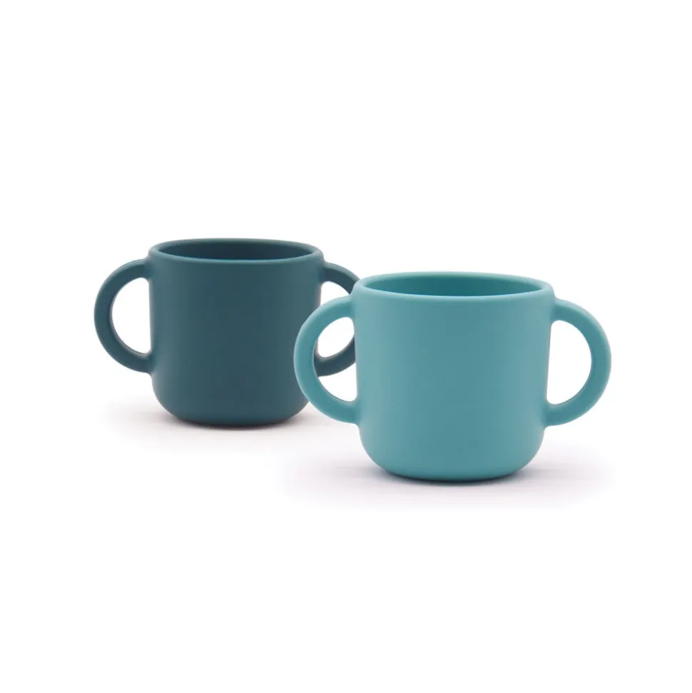 Juego de 2 vasos para bebés de silicona, turquesa y azul - Ekobo