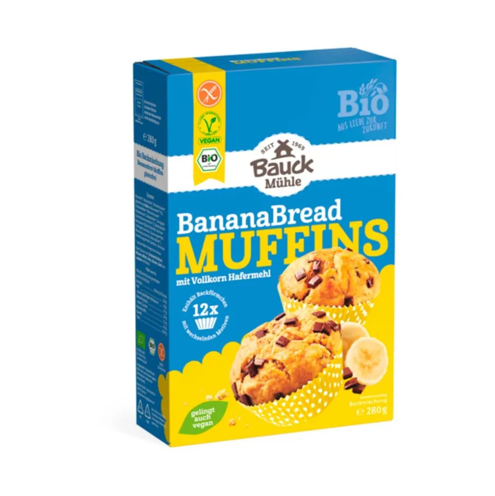 Magdalenas sin gluten de plátano, tipo banana bread, ecológicas - Bauckhof