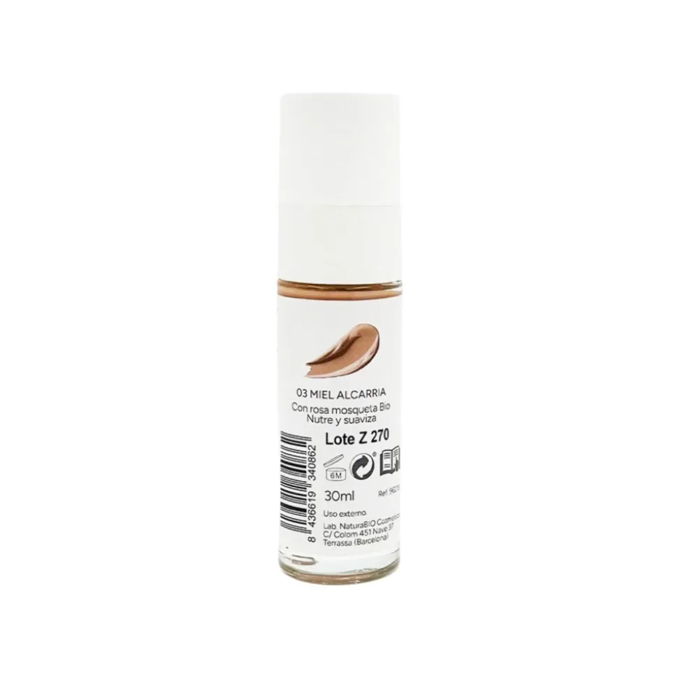 Maquillaje fluido 03 "miel Alcarria" ecológico, 30 ml - NaturaBio Cosmetics