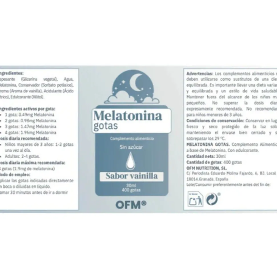 Melatonina pura en gotas, 30 ml - OFM