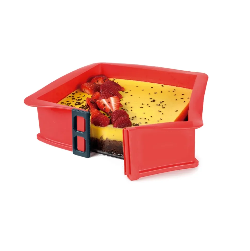 Molde cuadrado desmontable silicona platino con base de cristal, 25 cm - Ibili