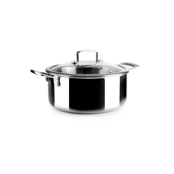 Olla de acero inoxidable con tapa de cristal, triply natural, 22 cm - Ibili