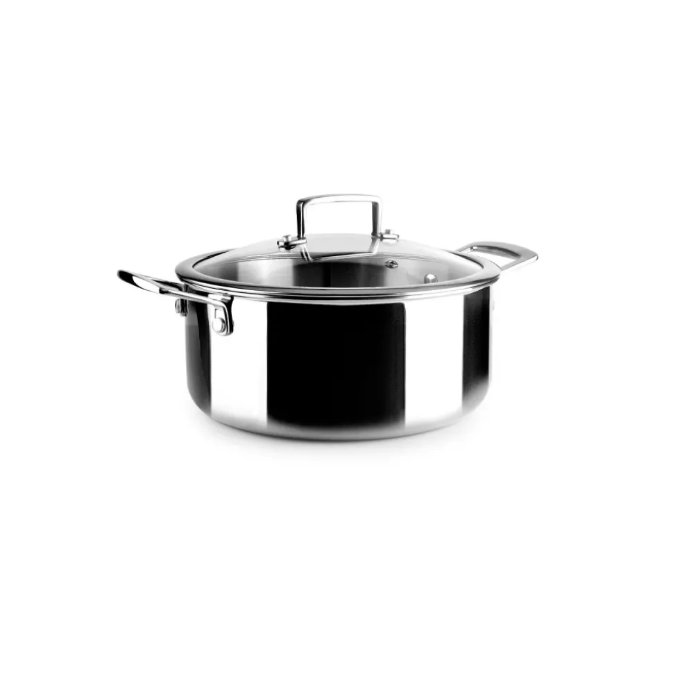 Olla de acero inoxidable con tapa de cristal, triply natural, 22 cm - Ibili