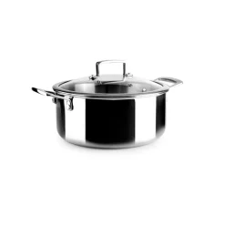 Olla de acero inoxidable con tapa de cristal, triply natural, 24 cm - Ibili