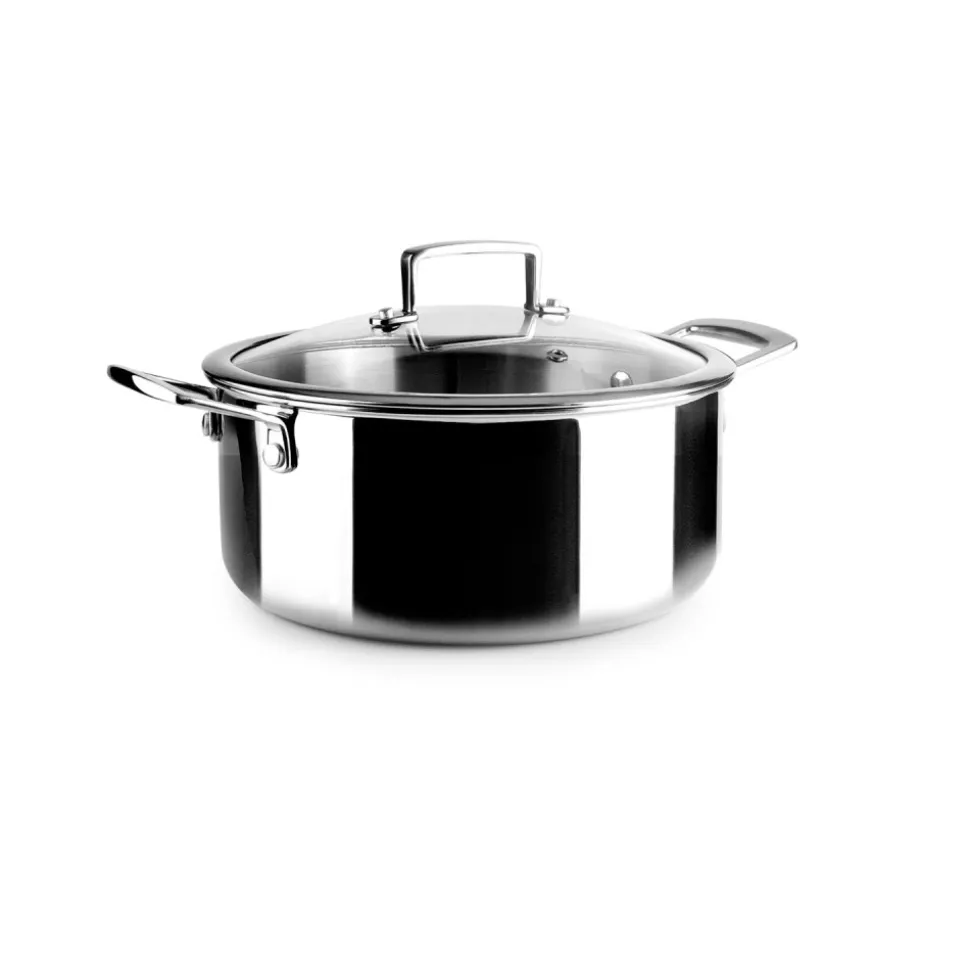 Olla de acero inoxidable con tapa de cristal, triply natural, 26 cm - Ibili