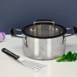 Olla de acero inoxidable con tapa de cristal, trimetal, 18 cm - Lacor
