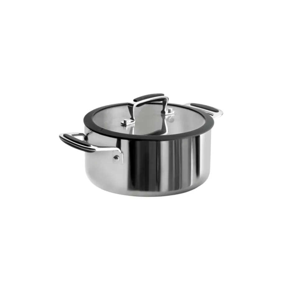Olla de acero inoxidable con tapa de cristal, trimetal, 18 cm - Lacor