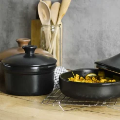 Olla de cerámica gres 23 cm con tapa, antracita - Topgres