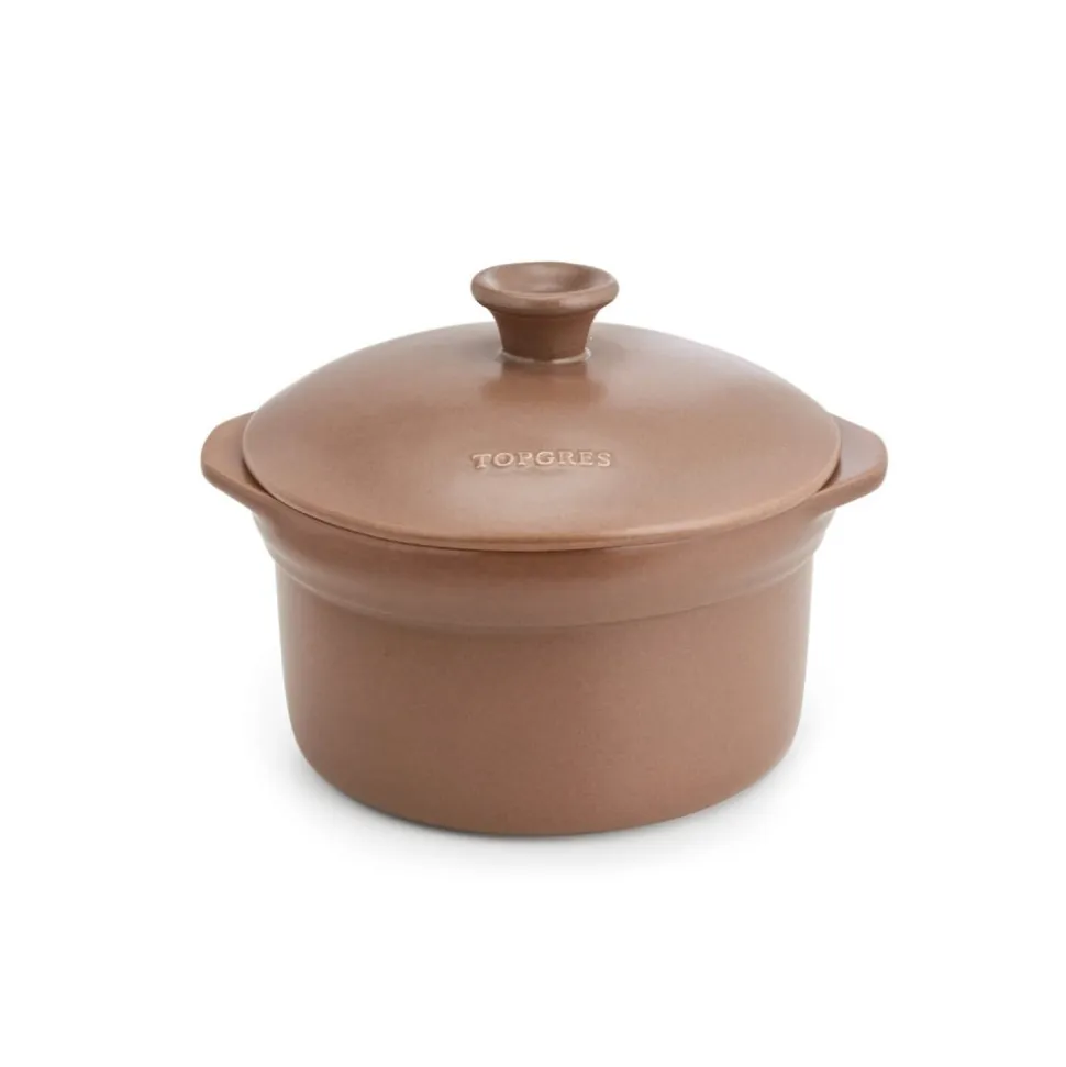 Olla de cerámica gres para inducción 20 cm con tapa, canela - Topgres