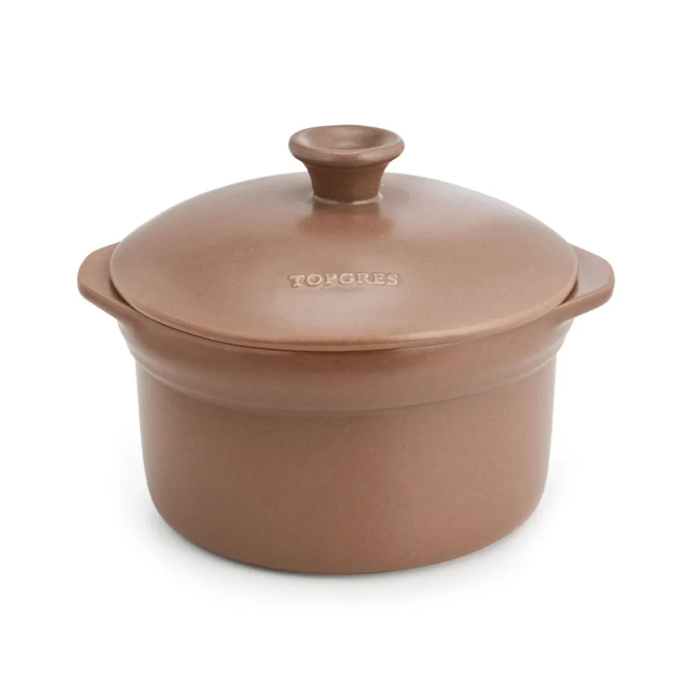Olla de cerámica gres para inducción 25 cm con tapa, canela - Topgres