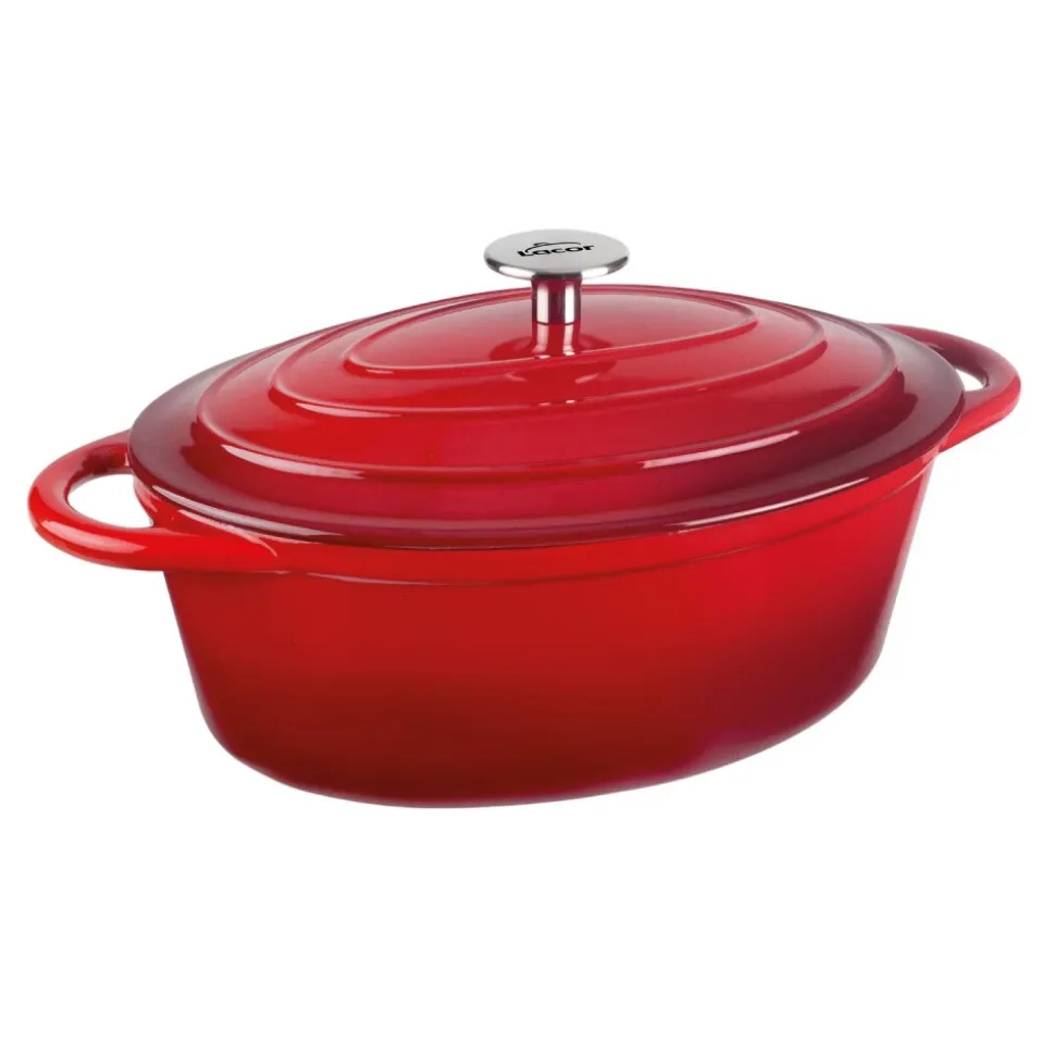 Olla de hierro fundido ovalada, 29 cm, color rojo - Lacor