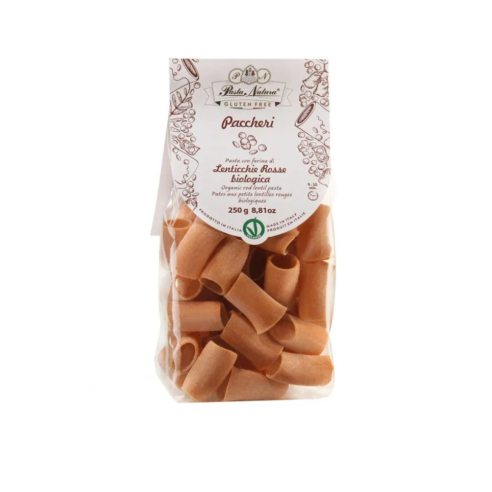 Paccheri de lenteja roja sin gluten y ecológico, 250 g - Pasta Natura