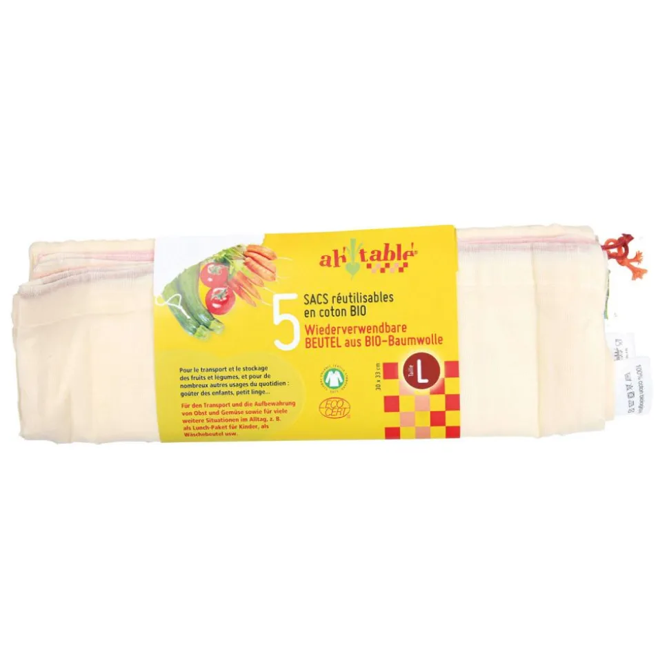 Pack 5 bolsas de algodón orgánico grandes - Ah table