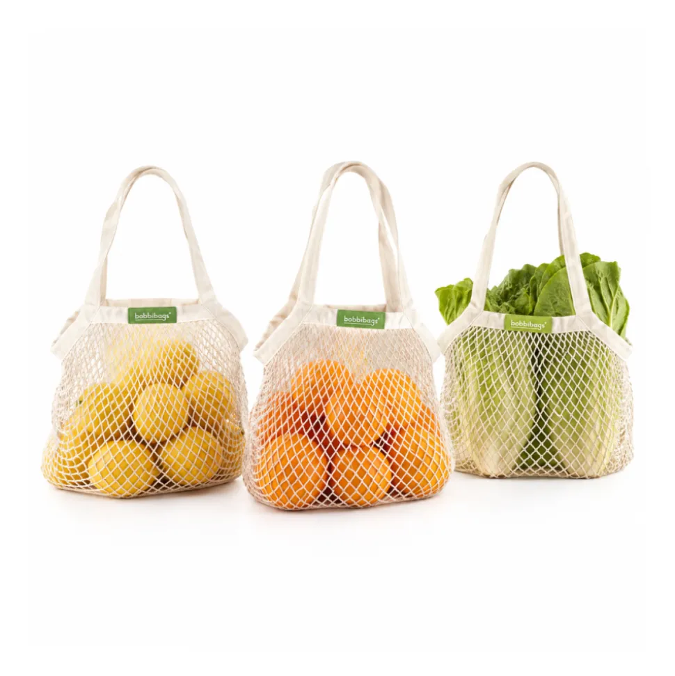 Pack 3 bolsas reutilizables de malla de algodón orgánico - Bobbibags