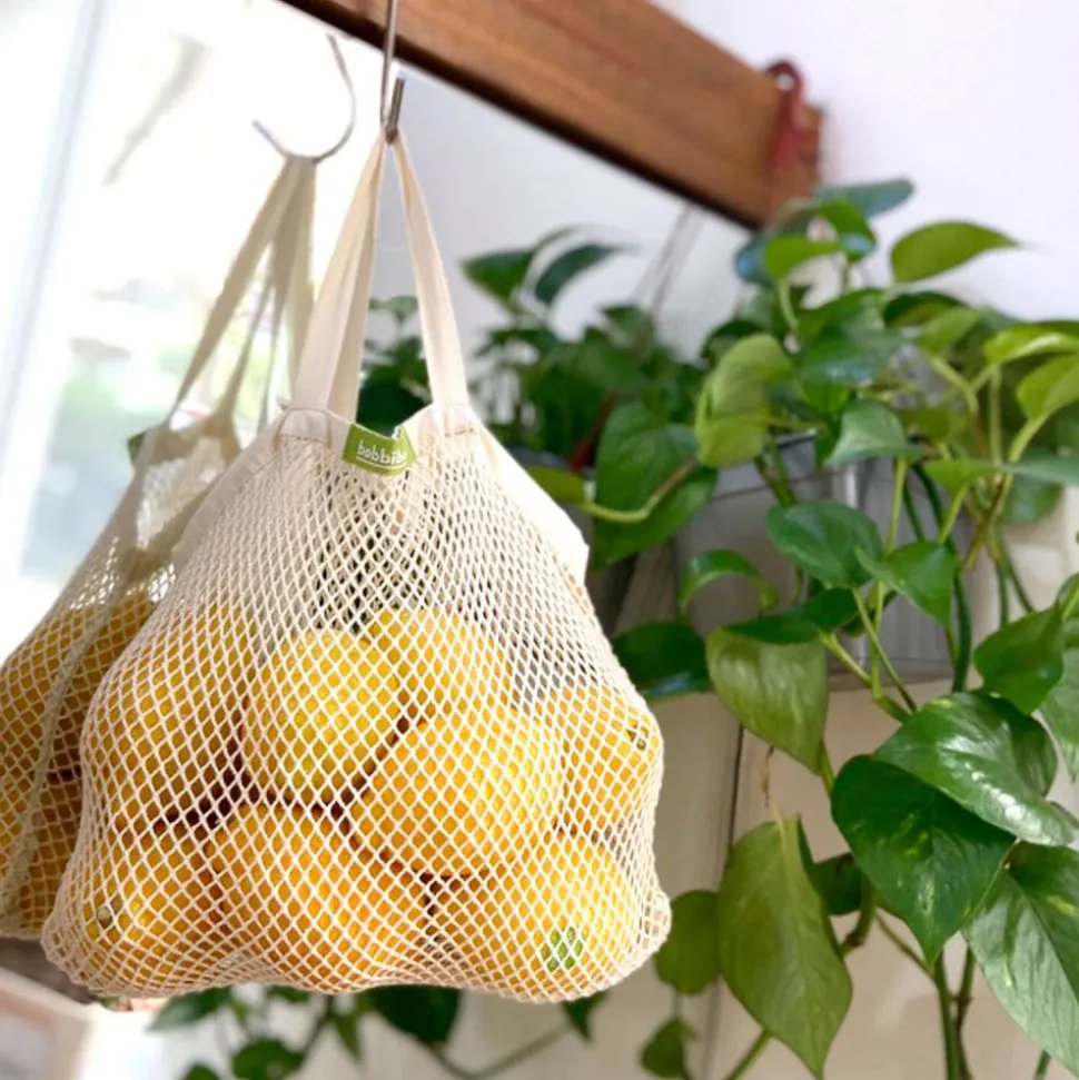 Pack 3 bolsas reutilizables de malla de algodón orgánico - Bobbibags