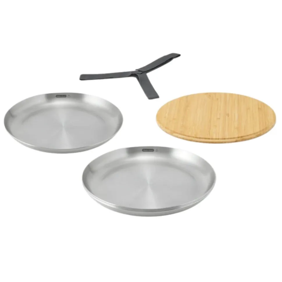 Pack 4 platos llanos de acero inoxidable con tapa de bambú - Black & Blum