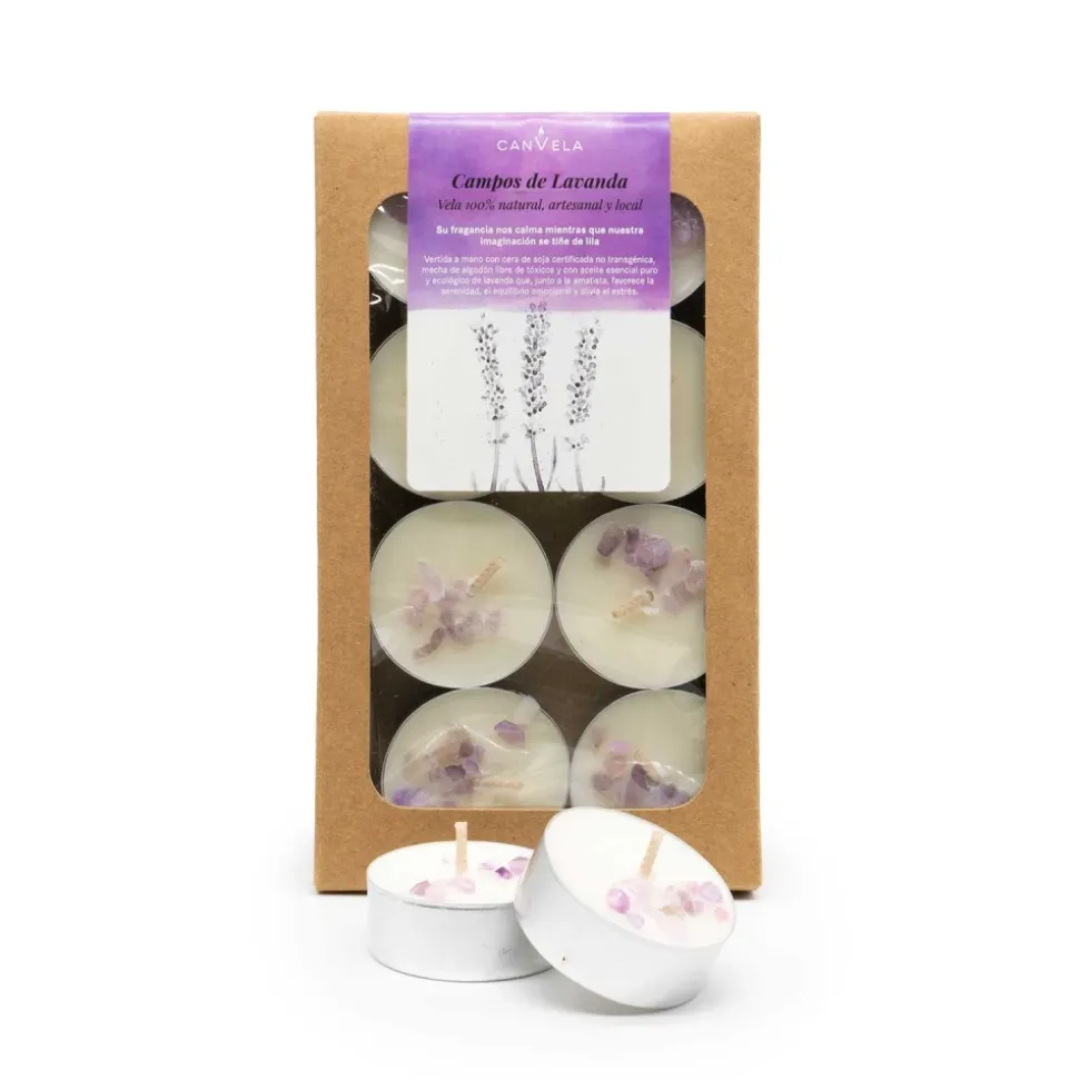 Pack 8 velas de té perfumadas con aceites esenciales ecológicos, Campos de lavanda - CanVela