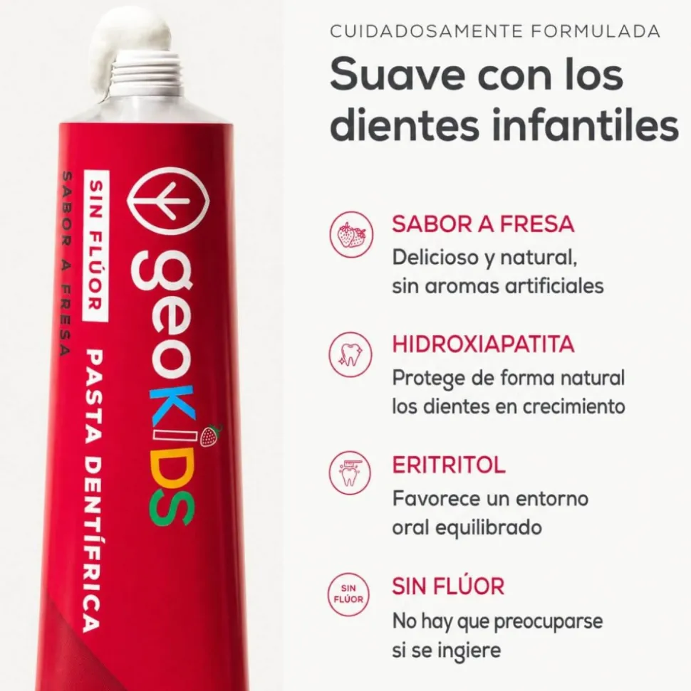 Pasta de dientes infantil sin flúor con hidroxiapatita, sabor fresa, 75 ml - Georganics