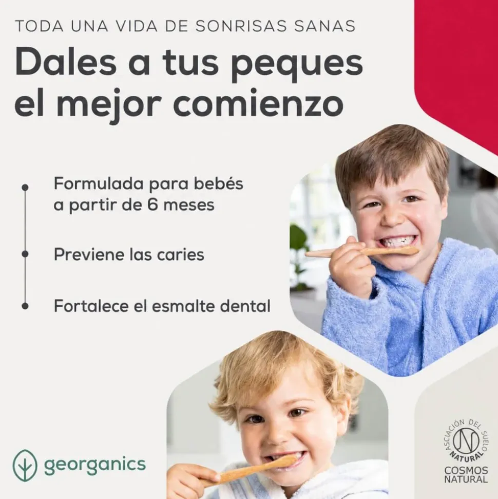 Pasta de dientes infantil sin flúor con hidroxiapatita, sabor fresa, 75 ml - Georganics