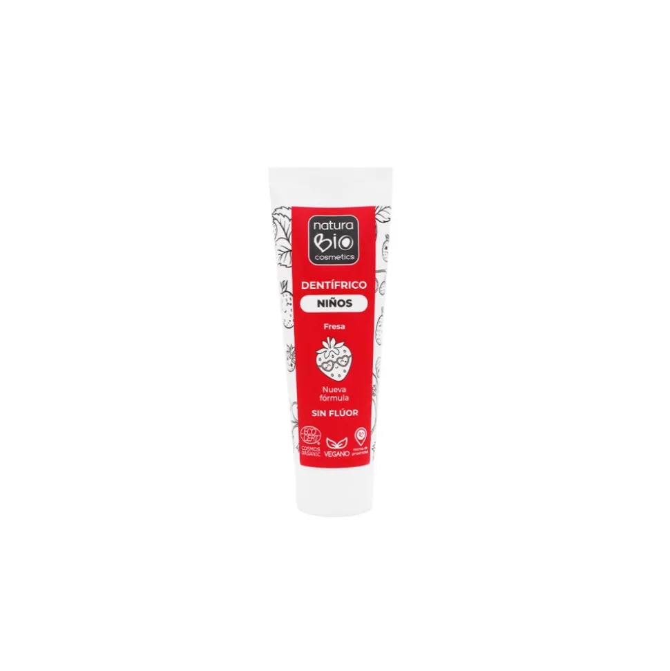 Pasta de dientes infantil sin flúor, ecológica, con aloe vera y fresa, 75 ml - NaturaBio Cosmetics