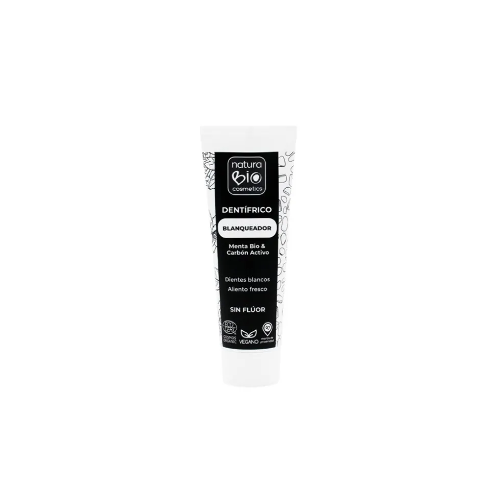 Pasta de dientes sin flúor, ecológica, con menta y carbón activo, 75 ml - NaturaBio Cosmetics
