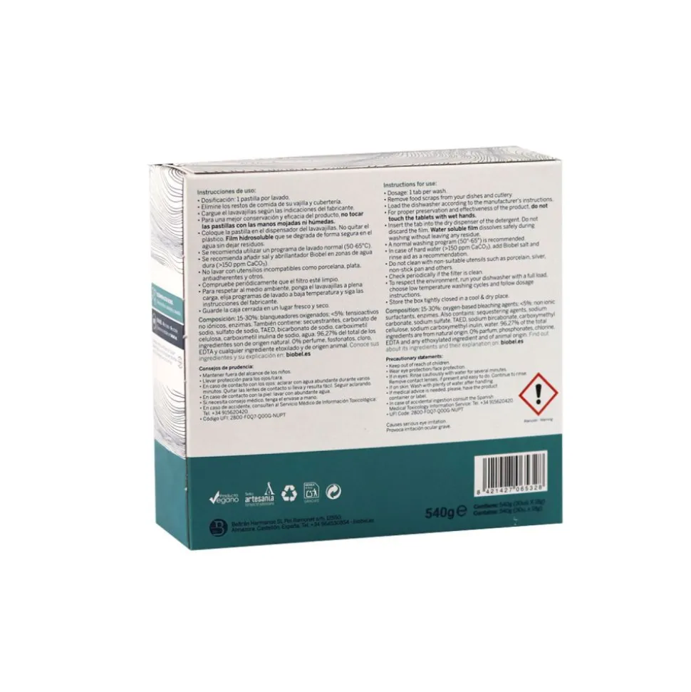 Pastillas para lavavajillas ecológicas, 540 g - Biobel