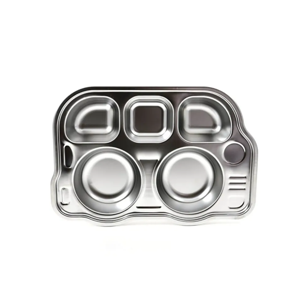 Plato con compartimentos para niños de acero inoxidable, autobús - Joli monde