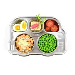 Plato con compartimentos para niños de acero inoxidable, autobús - Joli monde