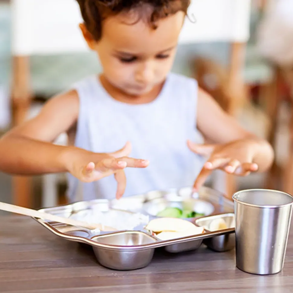 Plato con compartimentos para niños de acero inoxidable, autobús - Joli monde