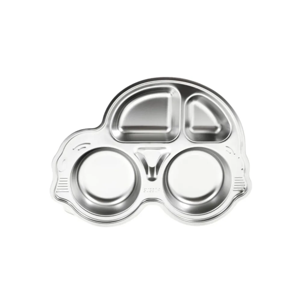Plato con compartimentos para niños de acero inoxidable, coche - Joli Monde