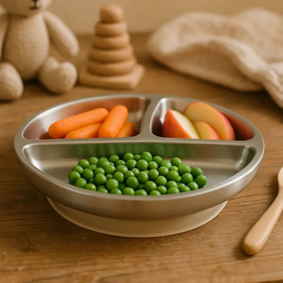 Plato con compartimentos y ventosa para niños de acero inoxidable - Joli monde
