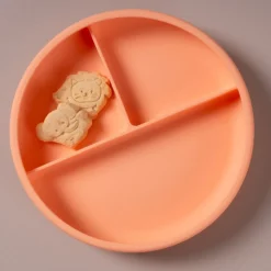 Plato con compartimentos y ventosa para bebé de silicona platino, color naranja - Lurch