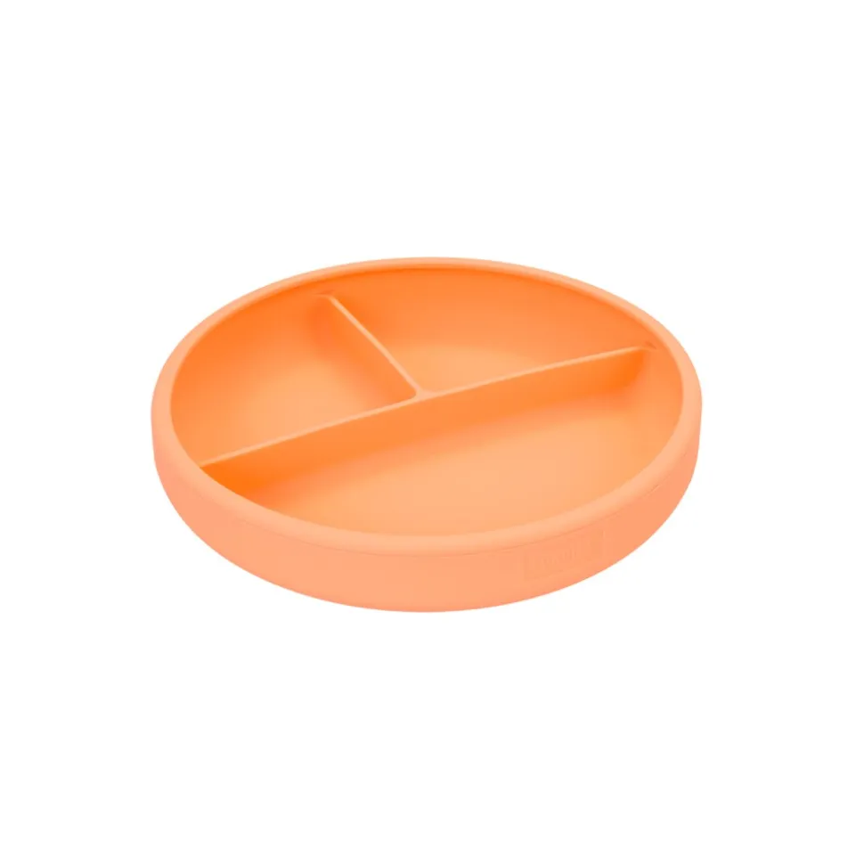 Plato con compartimentos y ventosa para bebé de silicona platino, color naranja - Lurch