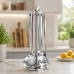 Porta utensilios de cocina con 5 utensilios de acero inoxidable - Brandani