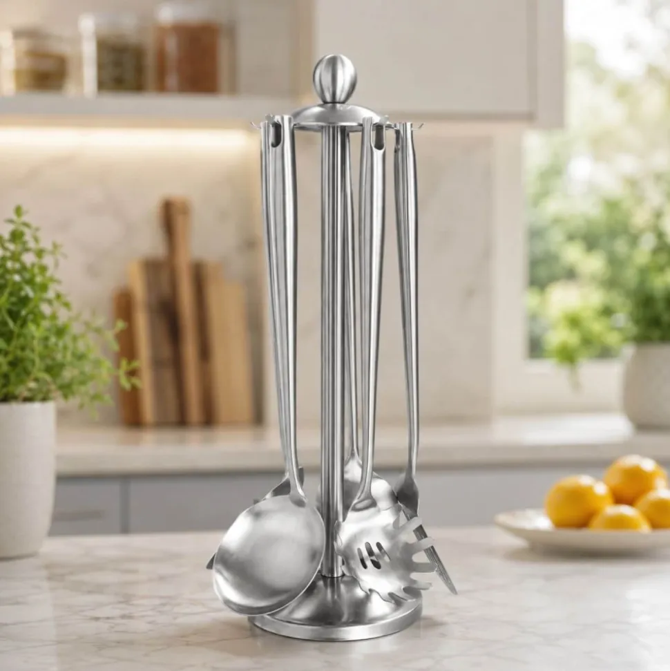 Porta utensilios de cocina con 5 utensilios de acero inoxidable - Brandani