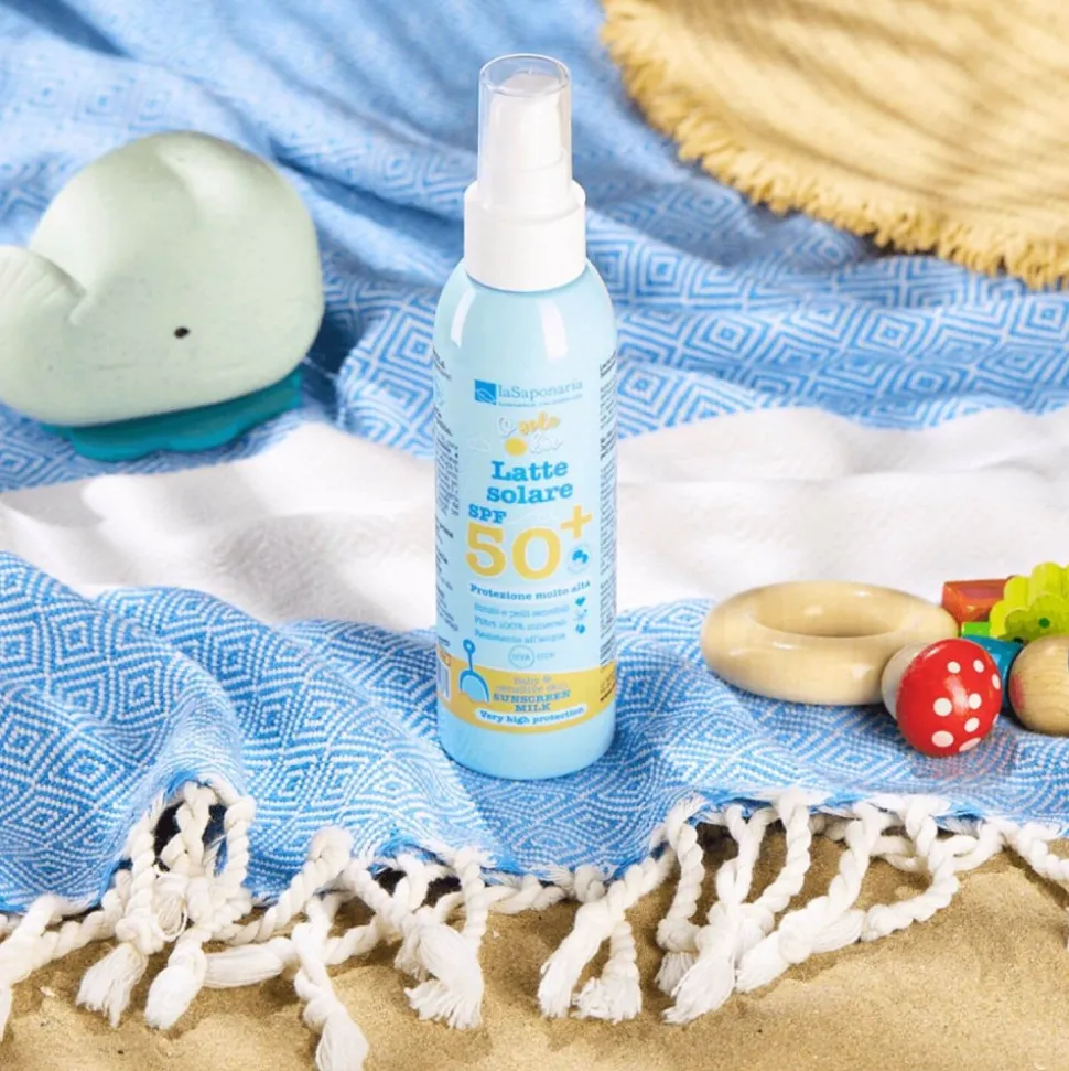 Protector solar en spray ecológico SPF 50, 125 ml para niños y pieles sensibles - La Saponaria