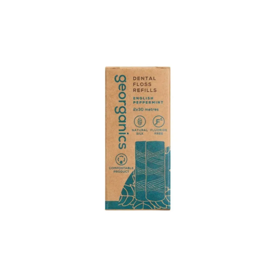 2 Recambios de hilo dental de seda natural, sabor menta, 30 m - Georganics