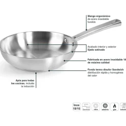 Sartén de acero inoxidable, foodie, 24 cm - Lacor