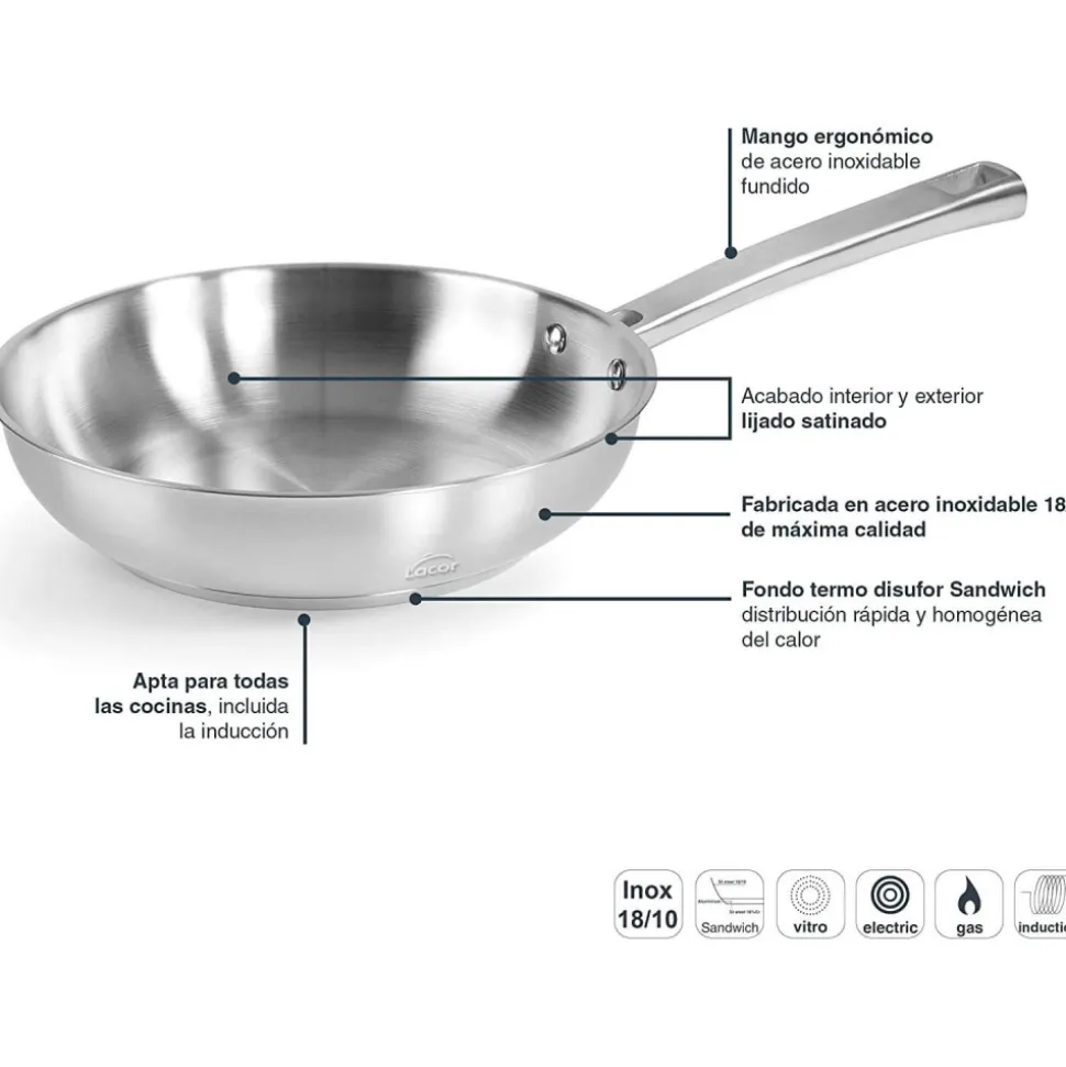 Sartén de acero inoxidable, foodie, 24 cm - Lacor