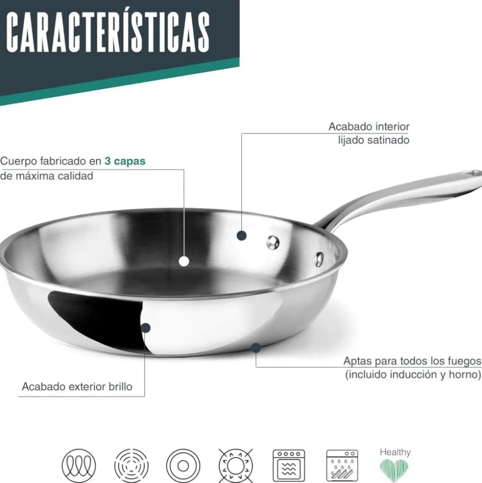 Sartén de acero inoxidable, trichef, 18 cm - Lacor