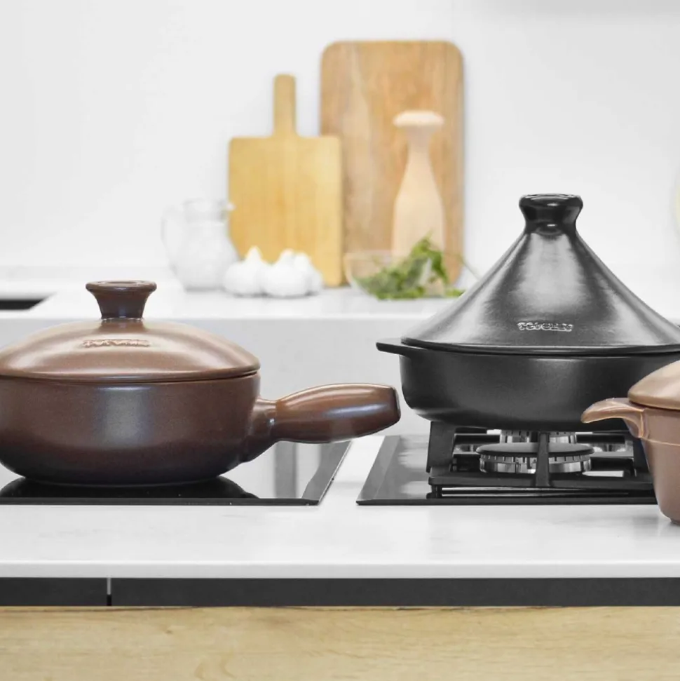 Sartén de cerámica gres 23 cm con tapa, canela - Topgres