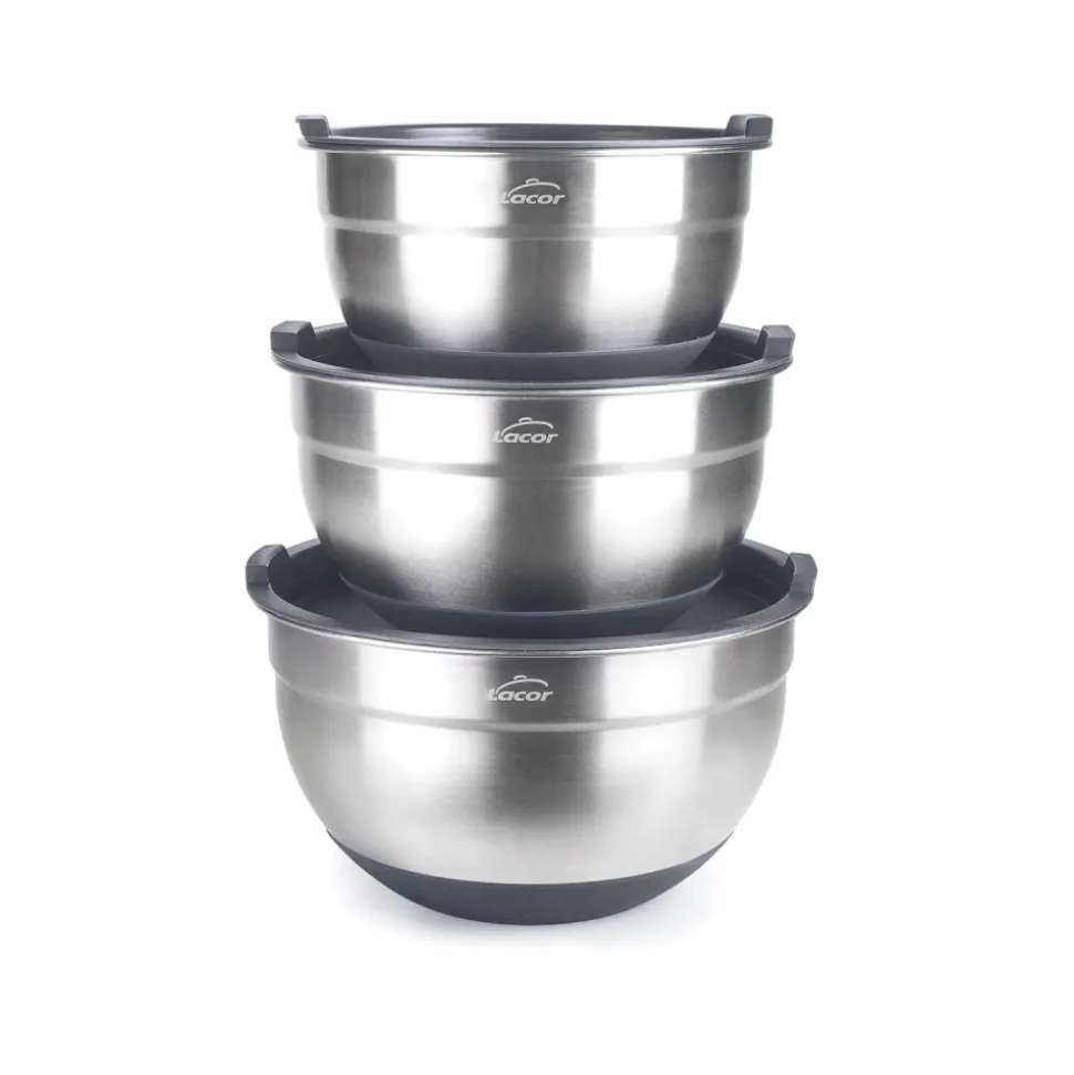 Set de 3 boles de acero inoxidable con tapa de plástico - Lacor