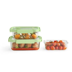 Set de 3 fiambreras de cristal herméticas, rectangulares, con tapa con válvula - Lekue